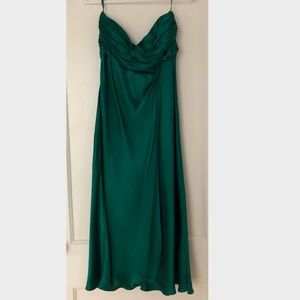 100% Silk Emerald Green Strapless Cocktail Dress